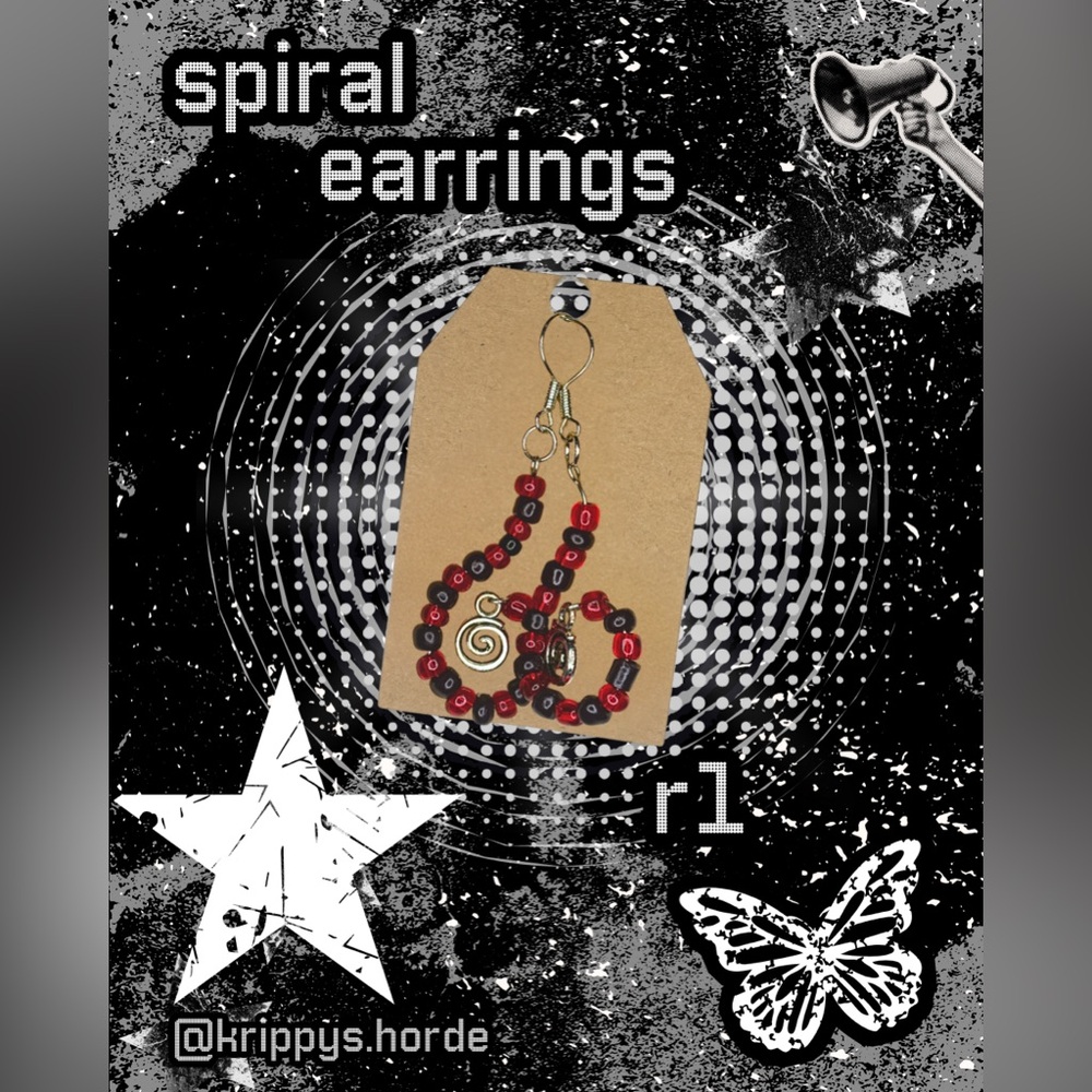 Red and Black Spiral Earrings